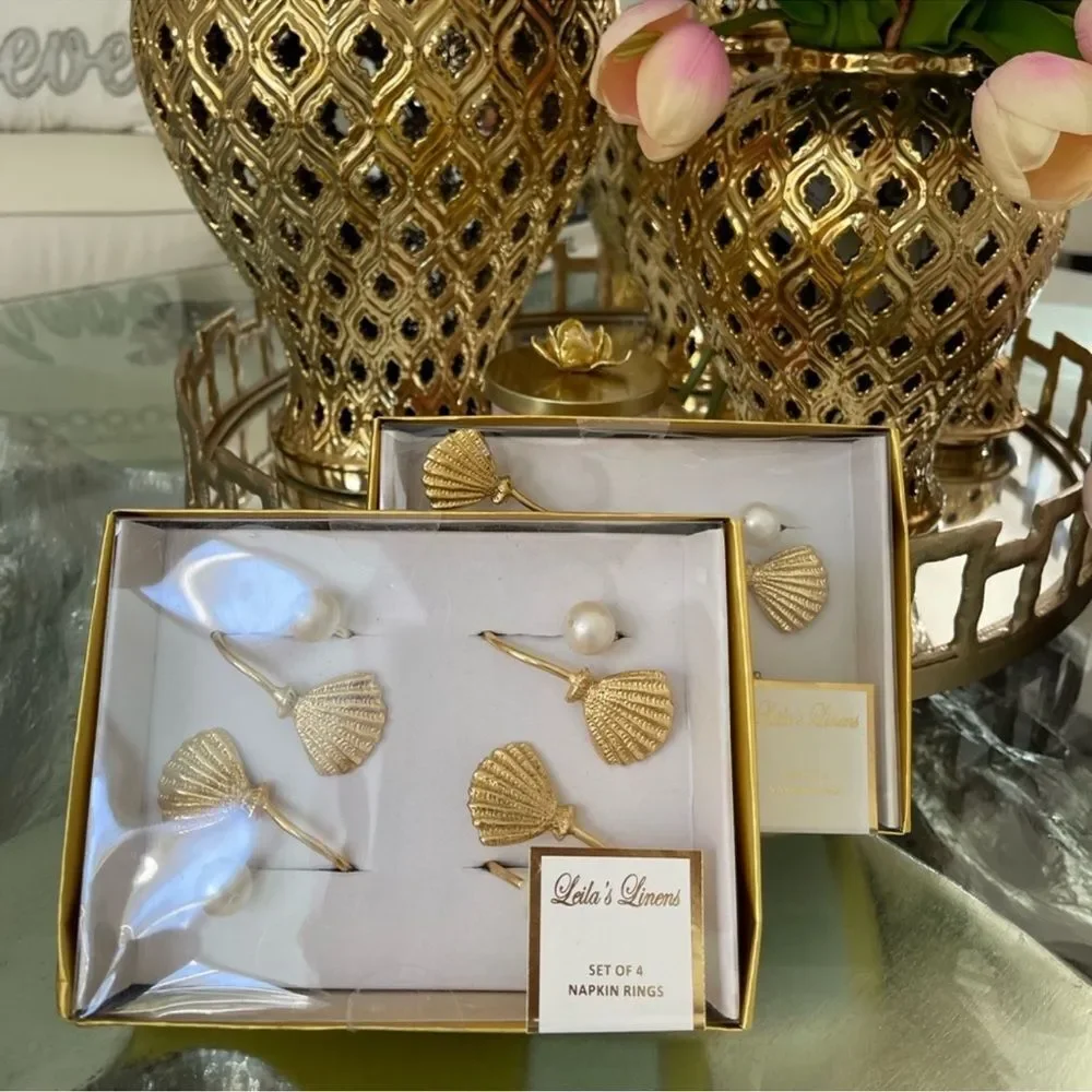 New BRASS SHELL/PEARL NAPKIN RING